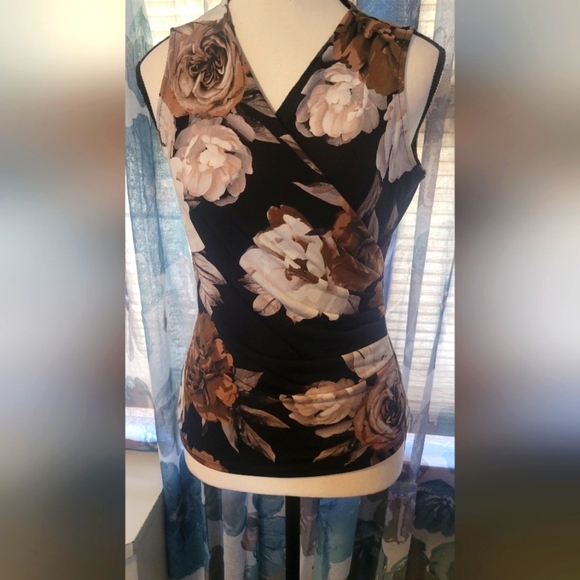 Calvin Klein Tan and Brown Fitted Sleeveless Tank Top - Picture 1 of 4